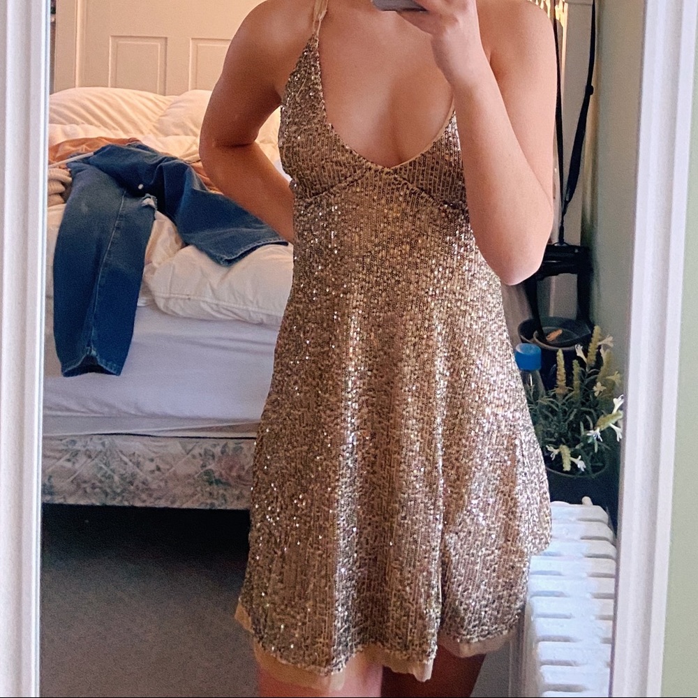 Sparkly Gold Free People Mini Dress